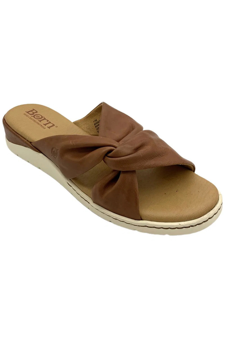 Born Women's Mya Knotted Twist Leather Slide Sandal Brown - Medium